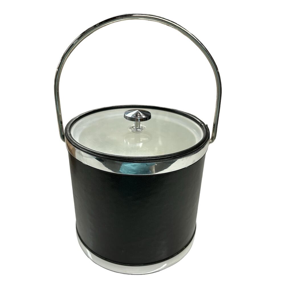 Vintage Mid Century Modern Faux Leather Bar Ware Ice Bucket